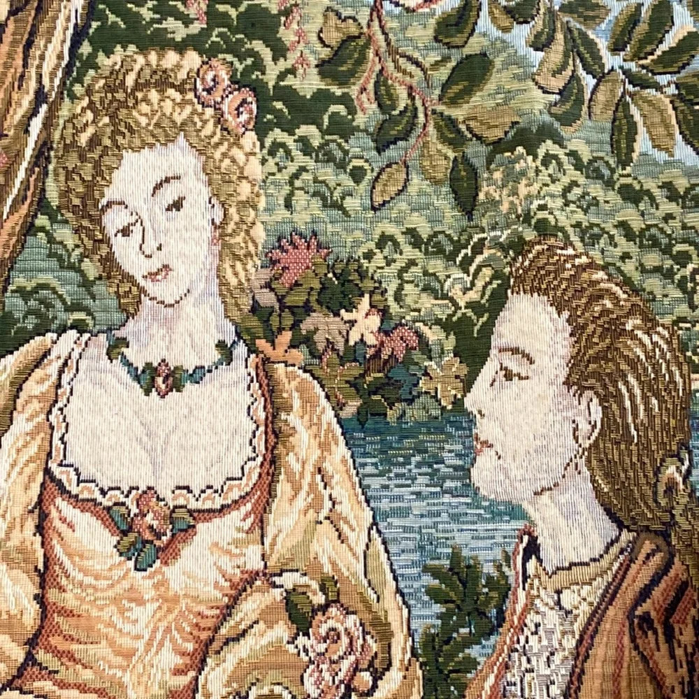 Tapestry rod hanging wall display goblin cherubs lady gentleman play mandolin